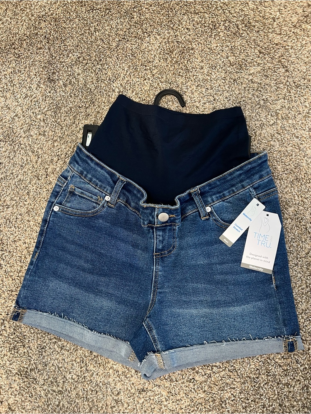 Time and Tru Dark Blue High Waist Maternity Denim Short